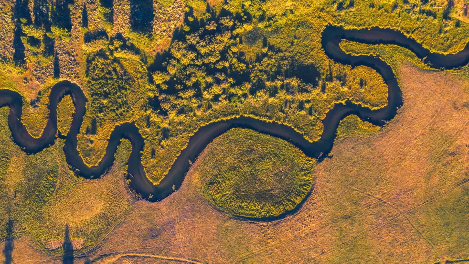 Aerial shot of the Klamath River. 