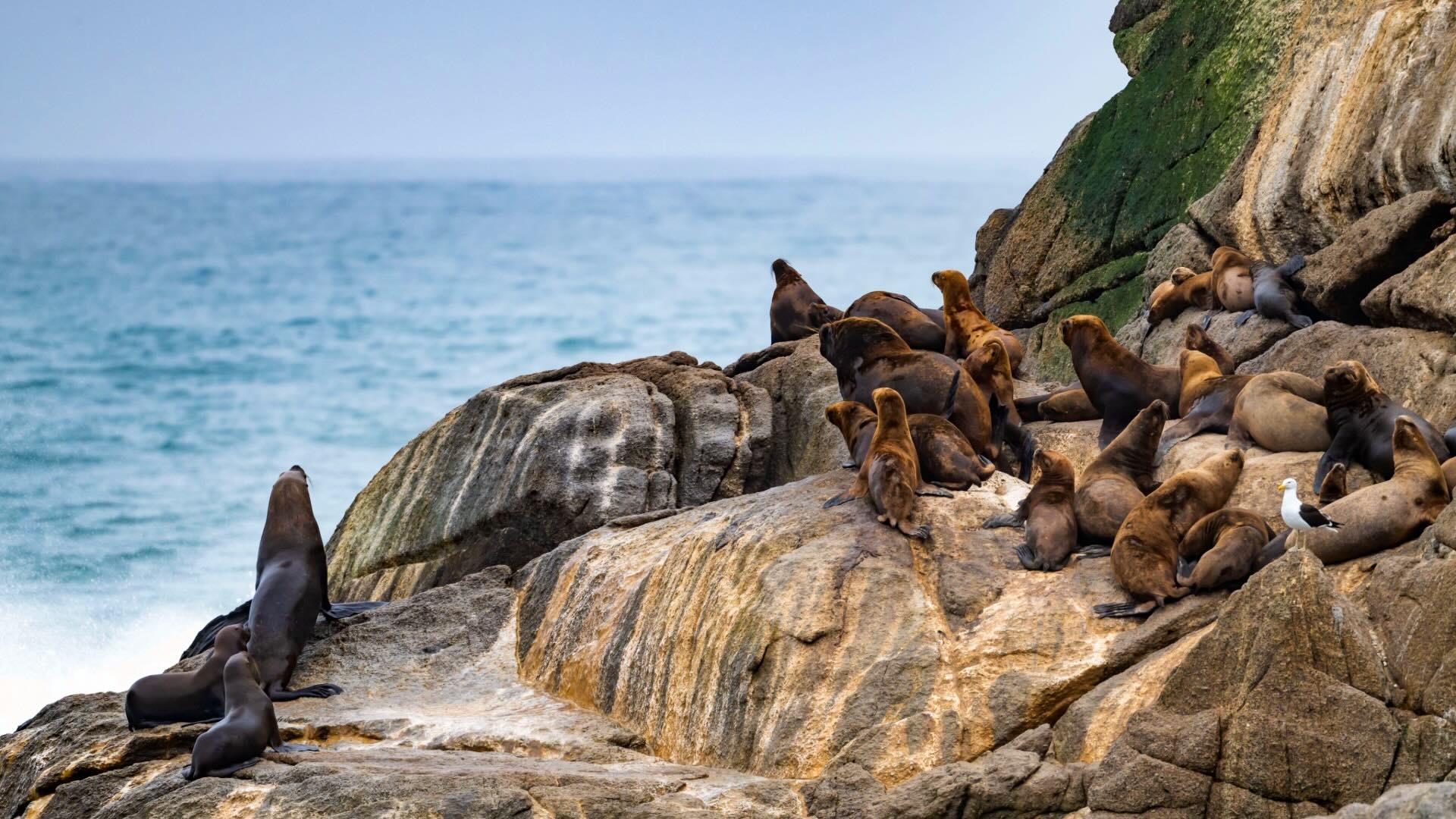 Fur seals on an island in Chile. 